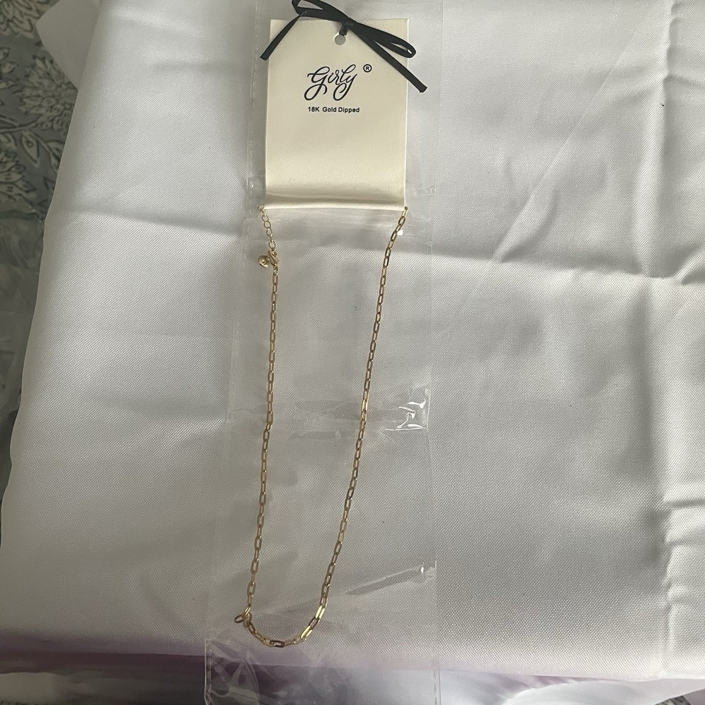 Girly 18k Gold Dipped Small Link Necklace Long Chain Dainty